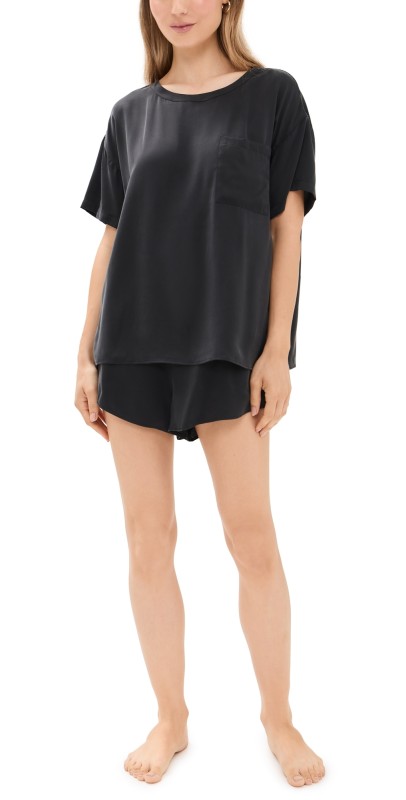 Lunya Washable Silk Tee Short Set Immersed Black