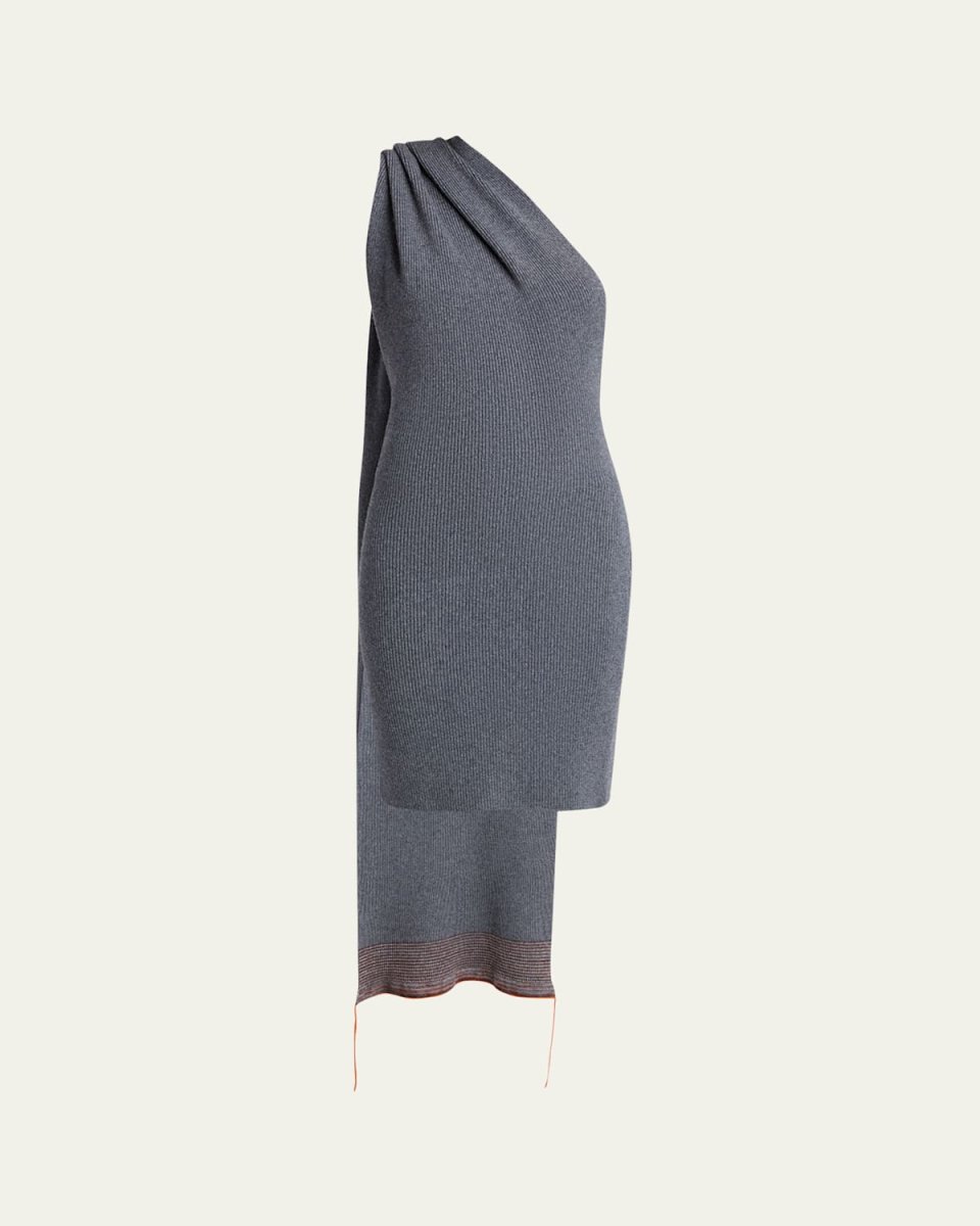 One-Shoulder Scarf Wool Cashmere Dress