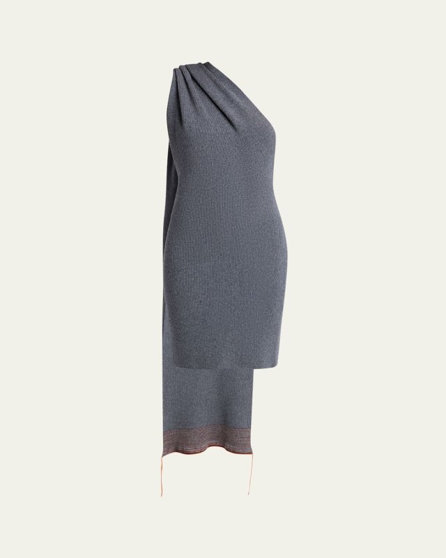 One-Shoulder Scarf Wool Cashmere Dress