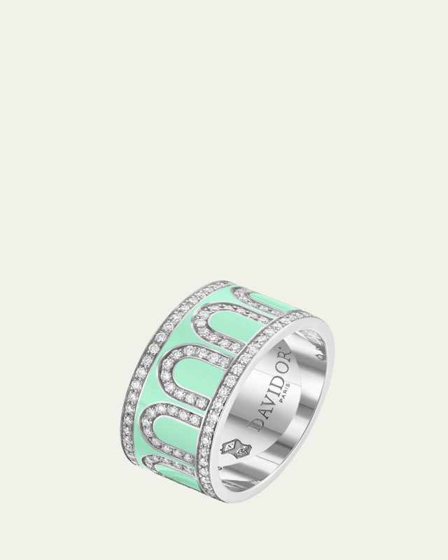 L'Arc de DAVIDOR Ring GM in 18K White Gold with Palm Beach Lacquered Ceramic and Palais Diamonds