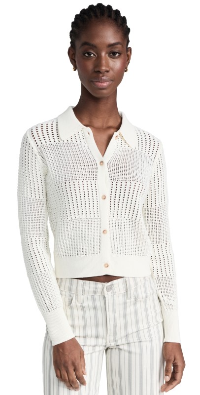 FRAME Shrunken Crochet Cardigan Off White