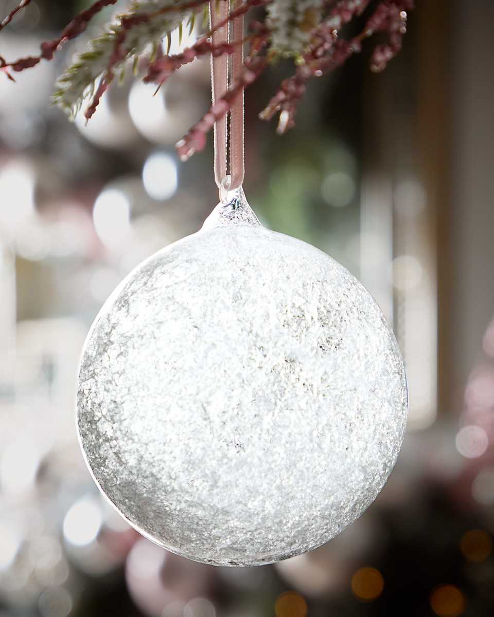 White Snow Glass Ball Ornament