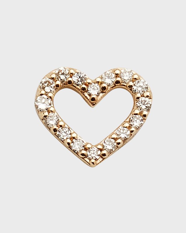 14K Small Open Heart Stud Earring with Diamonds, Single