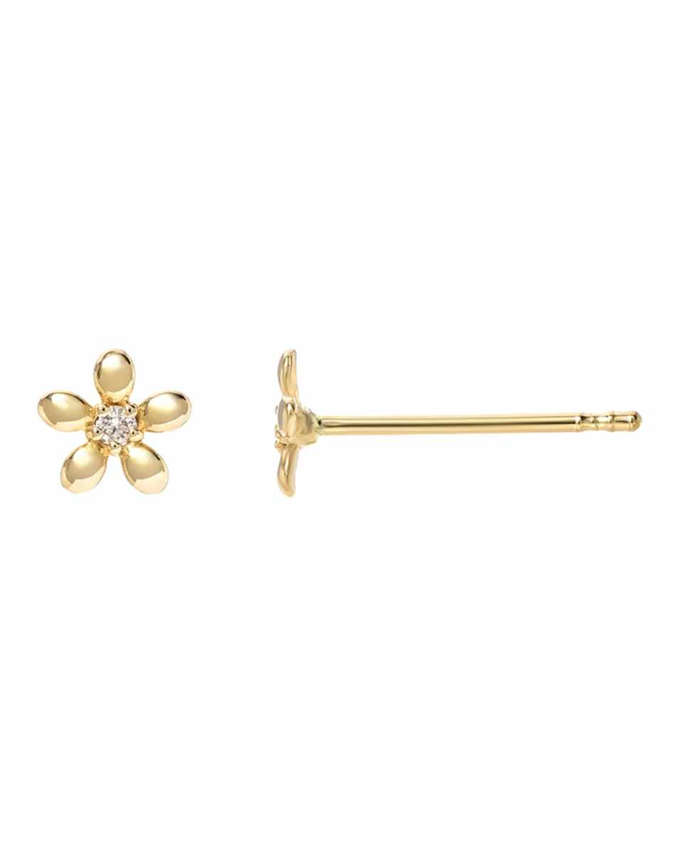 14k Gold Tiny Diamond Flower Earrings