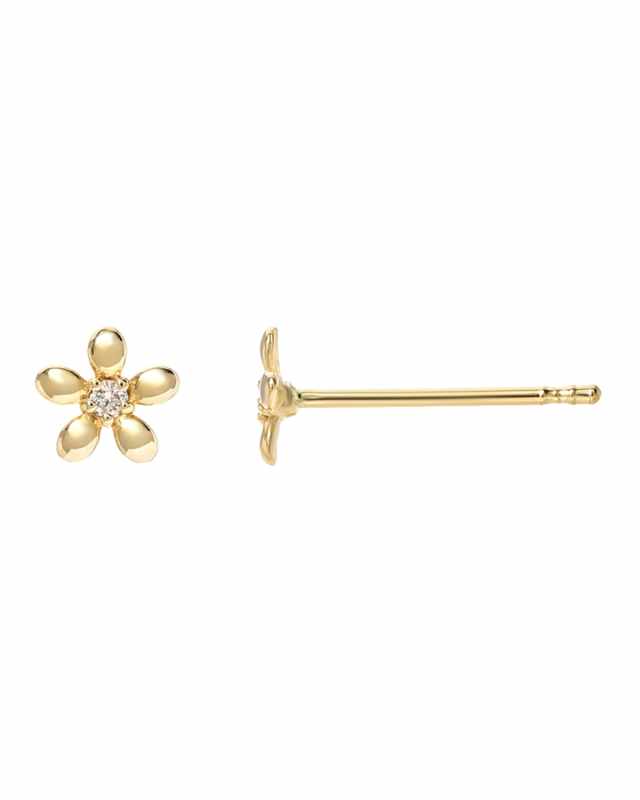 14k Gold Tiny Diamond Flower Earrings
