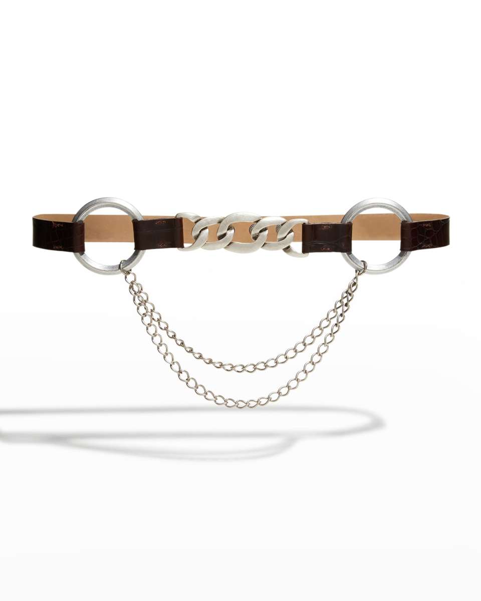 Oversize Ring & Chain Moc-Croc Belt