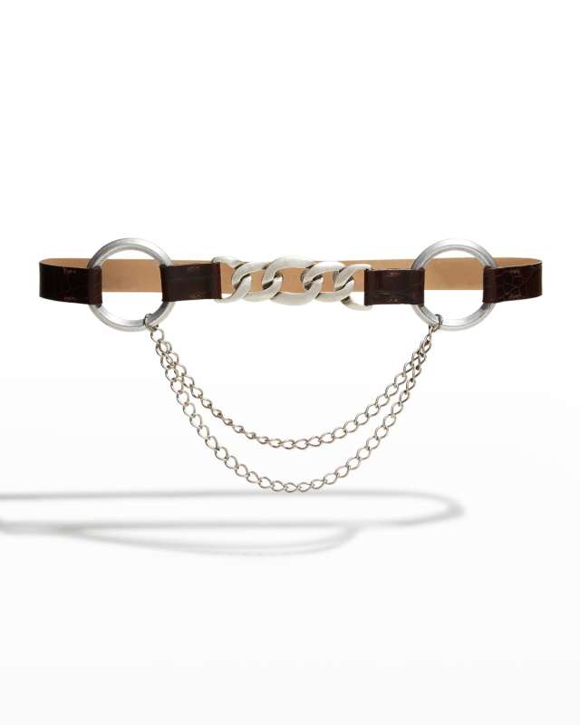 Oversize Ring & Chain Moc-Croc Belt