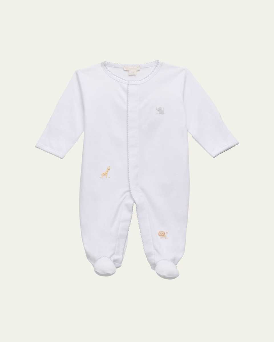 Girl's Jungle Mates Hand Embroidered Footie, Size Newborn-6M