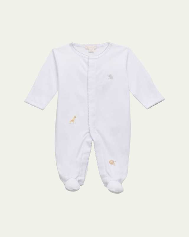 Girl's Jungle Mates Hand Embroidered Footie, Size Newborn-6M