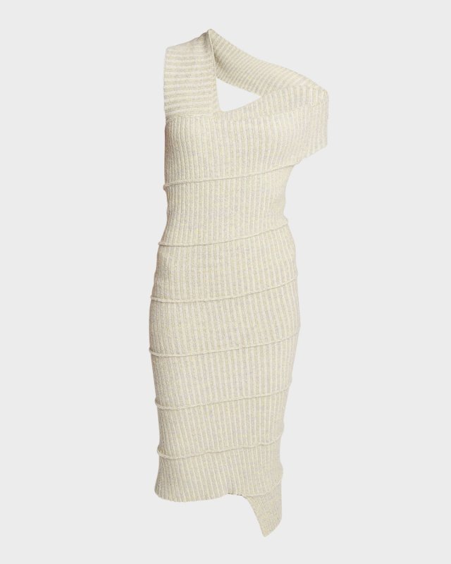 Rib-Knit Asymmetric Midi Dress