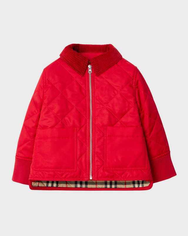 Boy's Otis Corduroy-Collar Quilted Jacket, Size 6M-2