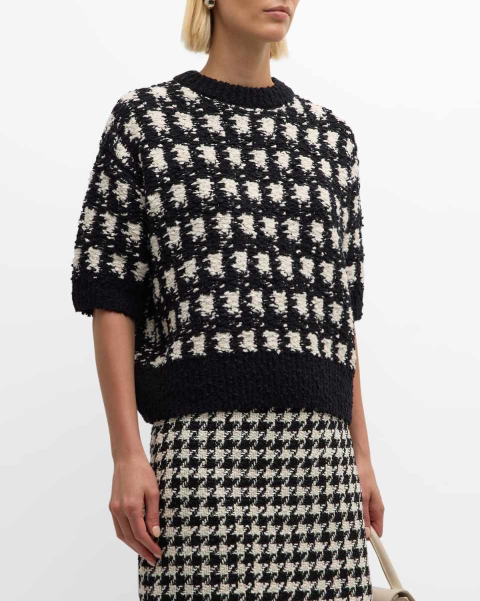 Elbow-Sleeve Houndstooth Sweater