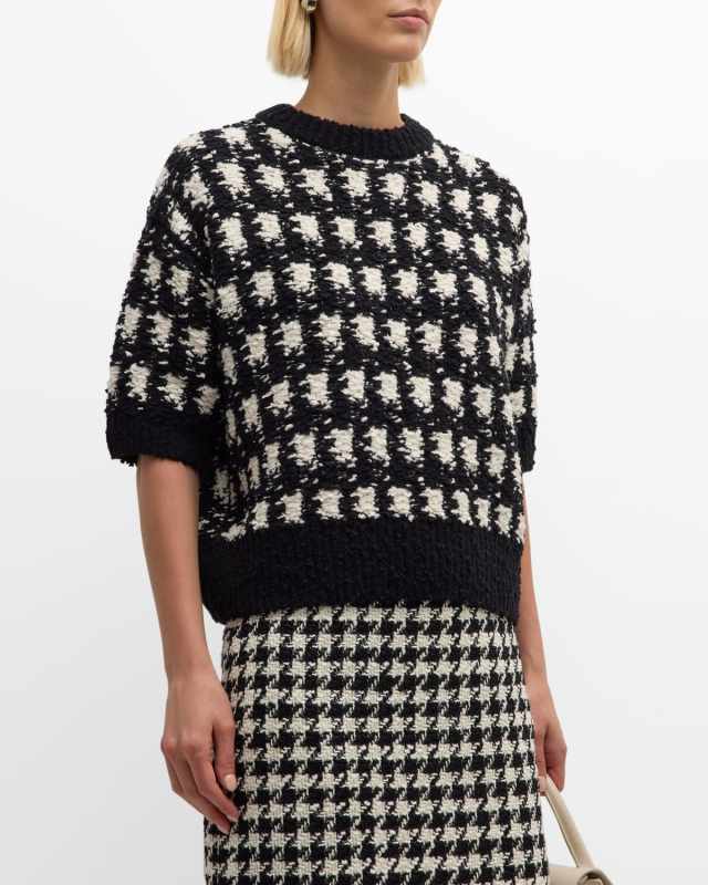 Elbow-Sleeve Houndstooth Sweater