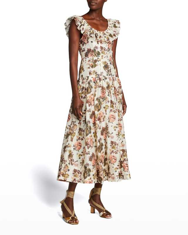 Coretta Floral-Print Sleeveless Ruffle Dress