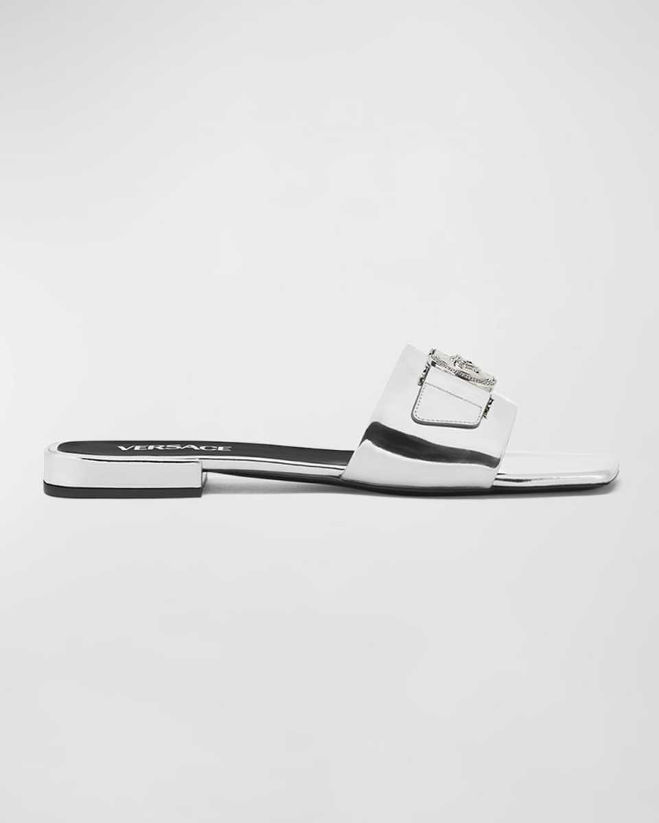 Medusa Coin Metallic Slide Sandals
