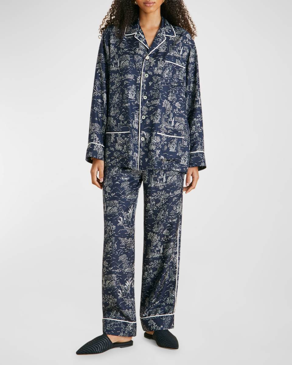 Yves Toile-Print Silk Twill Pajama Set
