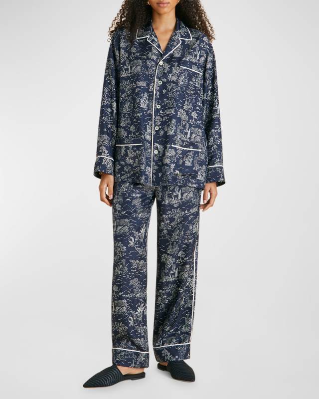 Yves Toile-Print Silk Twill Pajama Set