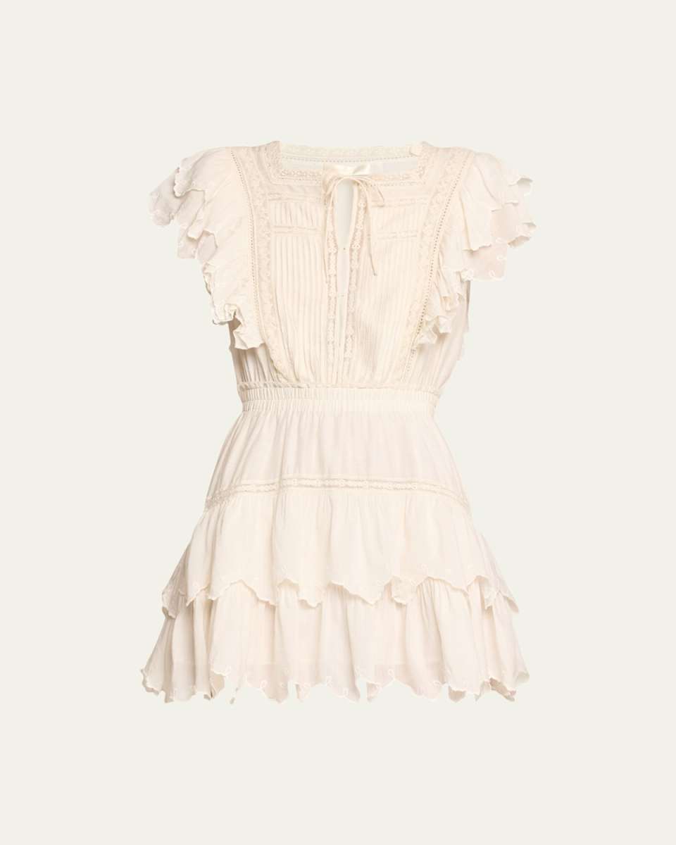 Darryl Flutter-Sleeve Embroidered Mini Dress