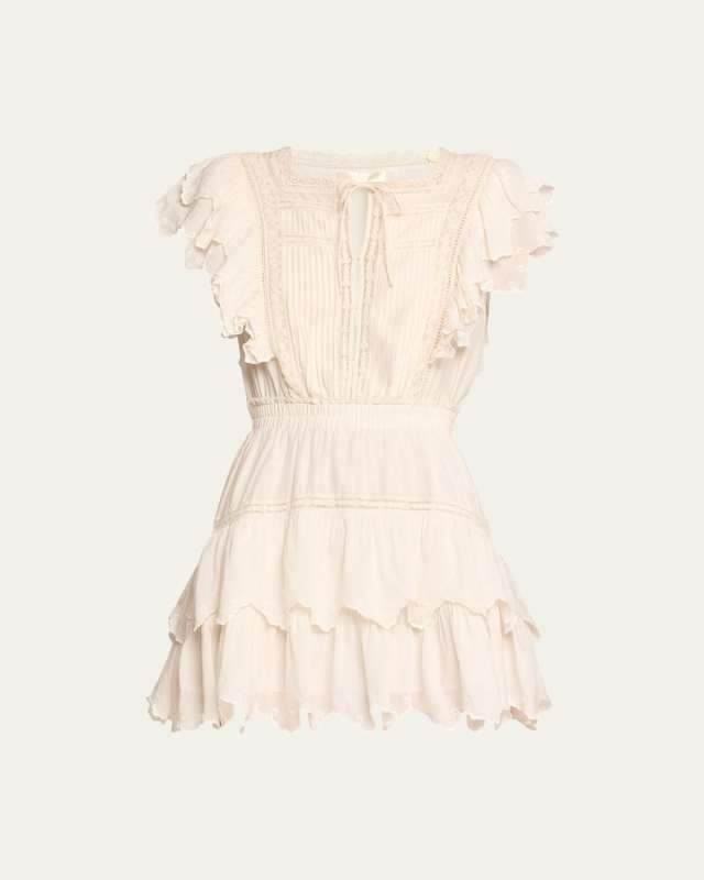 Darryl Flutter-Sleeve Embroidered Mini Dress