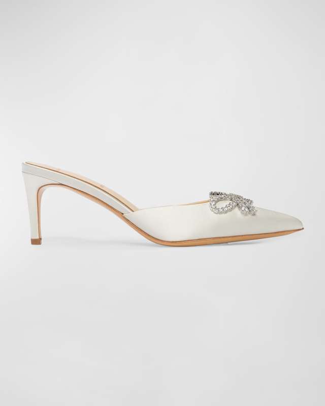 Crystal Bow Stiletto Mule Pumps