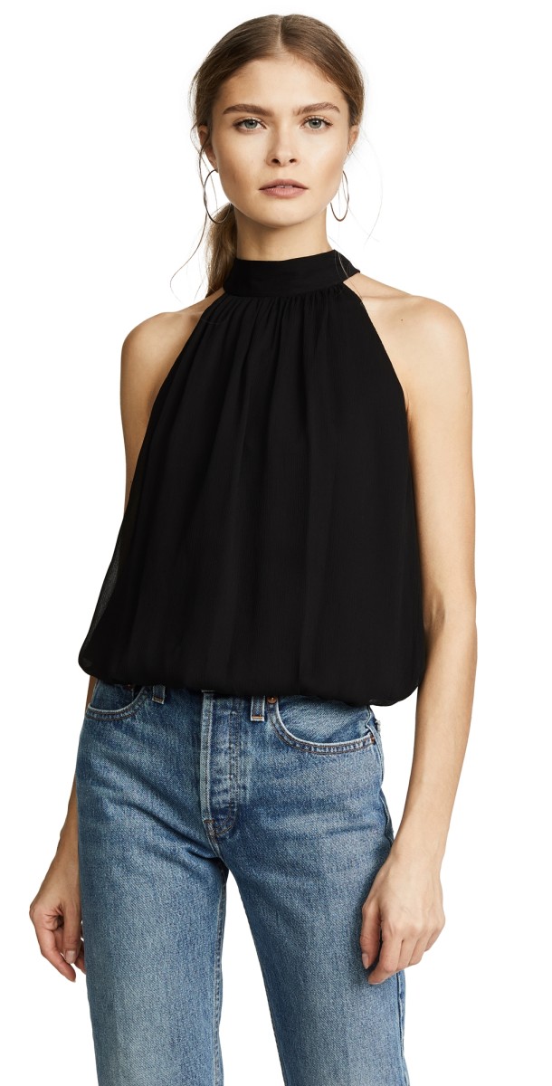 alice + olivia Maris Gathered Halter Top White