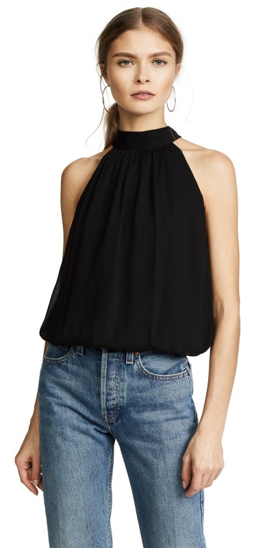 alice + olivia Maris Gathered Halter Top White