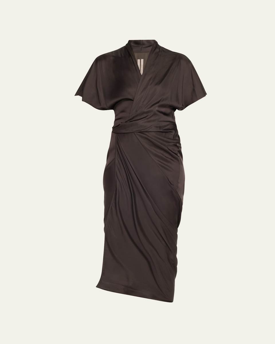 Short-Sleeve Wrap Midi Dress