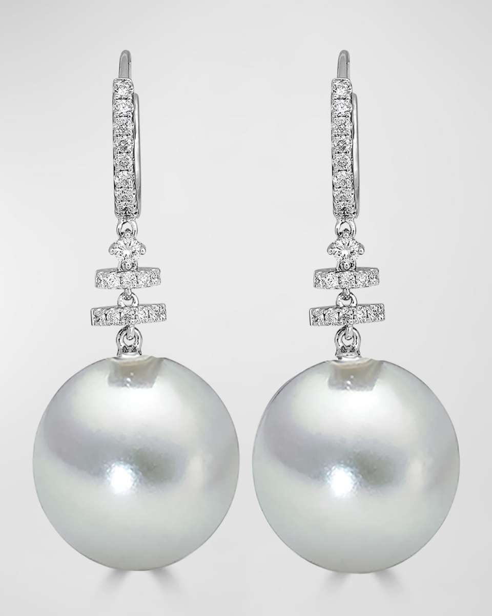 Avenue 18K White Gold South Sea Pearl & Diamond Drop Earrings