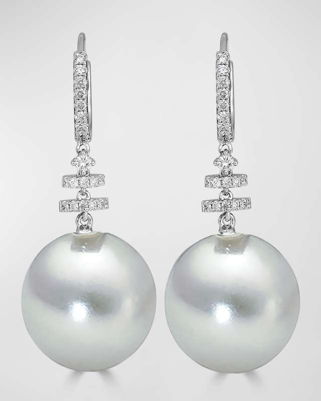 Avenue 18K White Gold South Sea Pearl & Diamond Drop Earrings