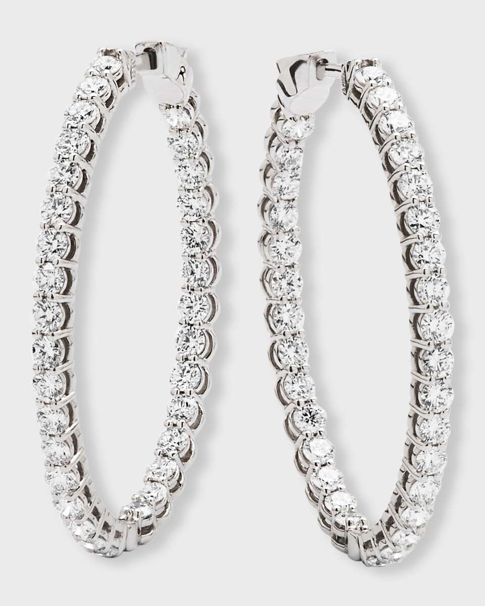 18K White Gold Round Diamond GH/SI Medium Oval Hoop Earrings, 3.36tcw, 1.25"L