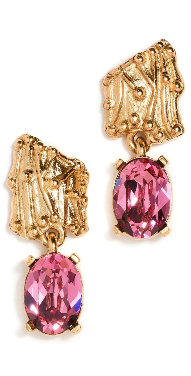 Oscar de la Renta Crystal Plak Drop Earrings Pink