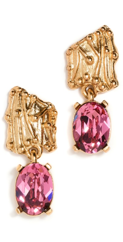 Oscar de la Renta Crystal Plak Drop Earrings Pink