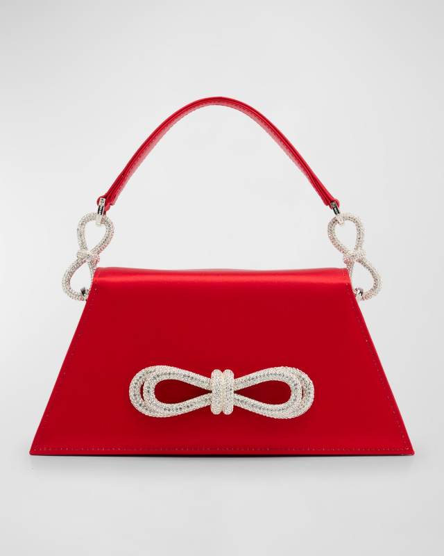 Samantha Double Bow Satin Top-Handle Bag