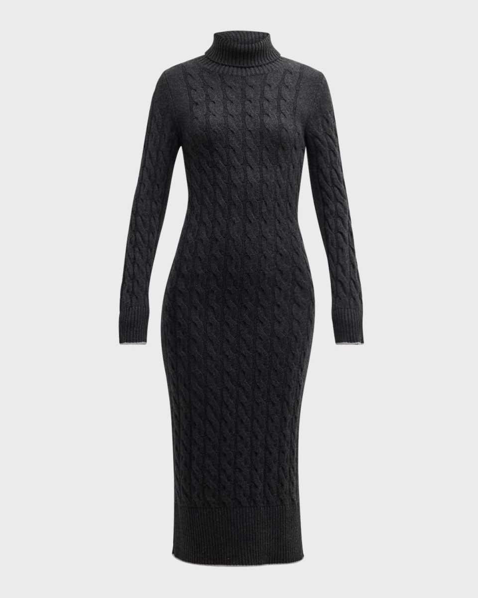 Turtleneck Cable-Knit Midi Sweater Dress