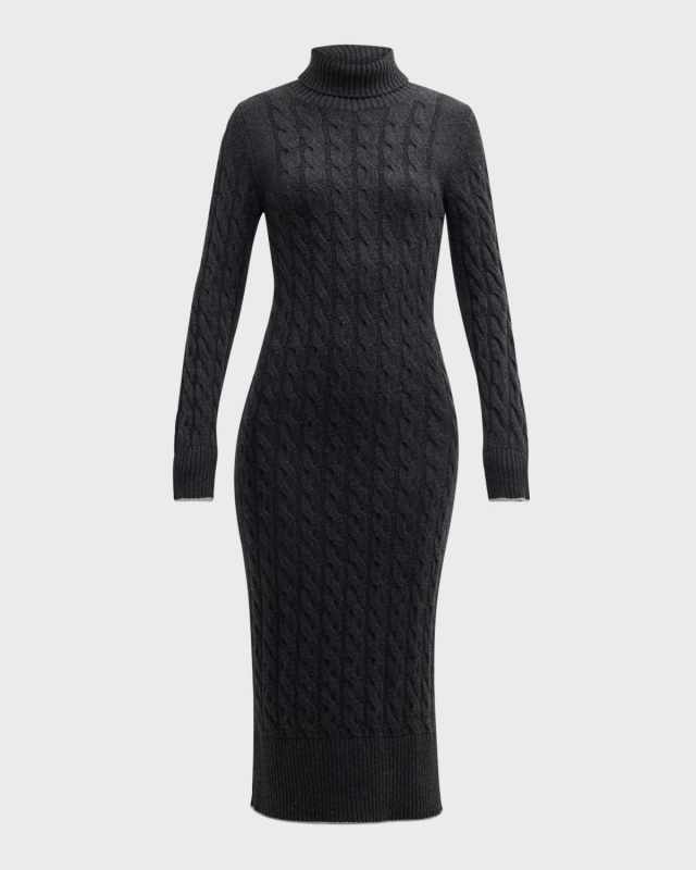 Turtleneck Cable-Knit Midi Sweater Dress