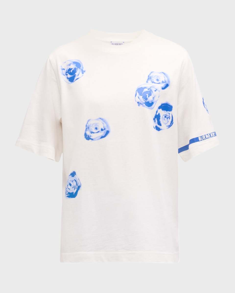 Rose-Print Logo-Stripe Short-Sleeve T-Shirt