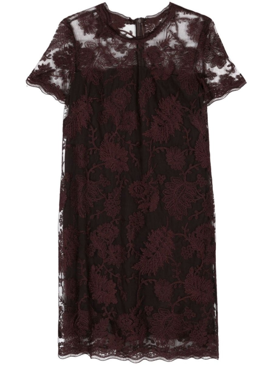 rebrodé-lace half-sleeves mini dress