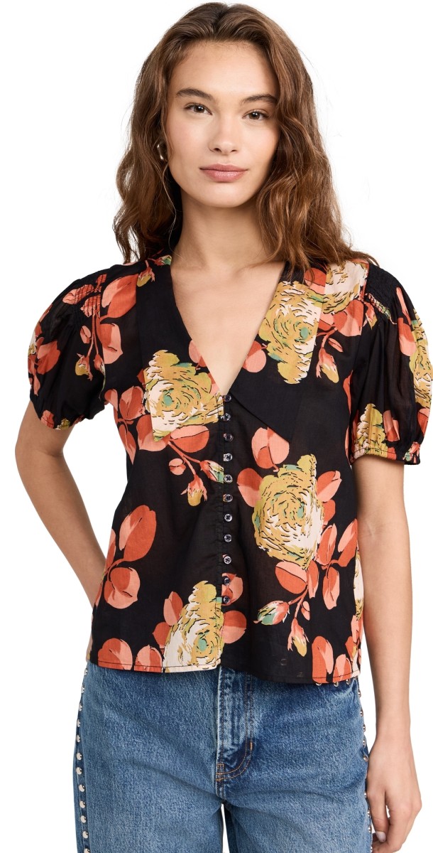 THE GREAT. The Fairway Top Cabbage Rose Print