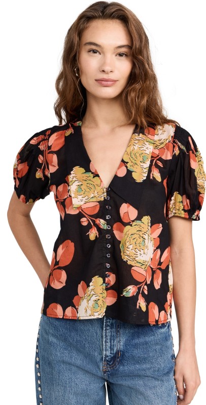 THE GREAT. The Fairway Top Cabbage Rose Print