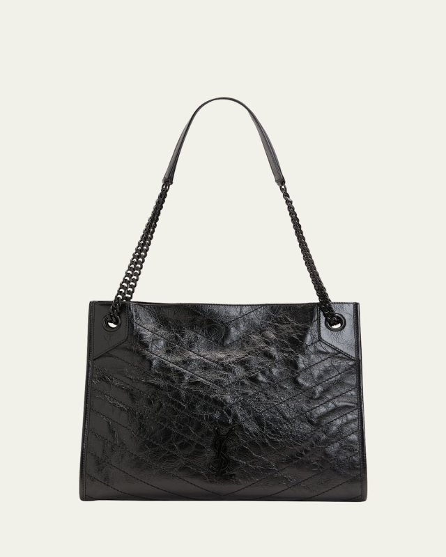 Niki Medium YSL Shopper Tote Bag in Crinkled Leather