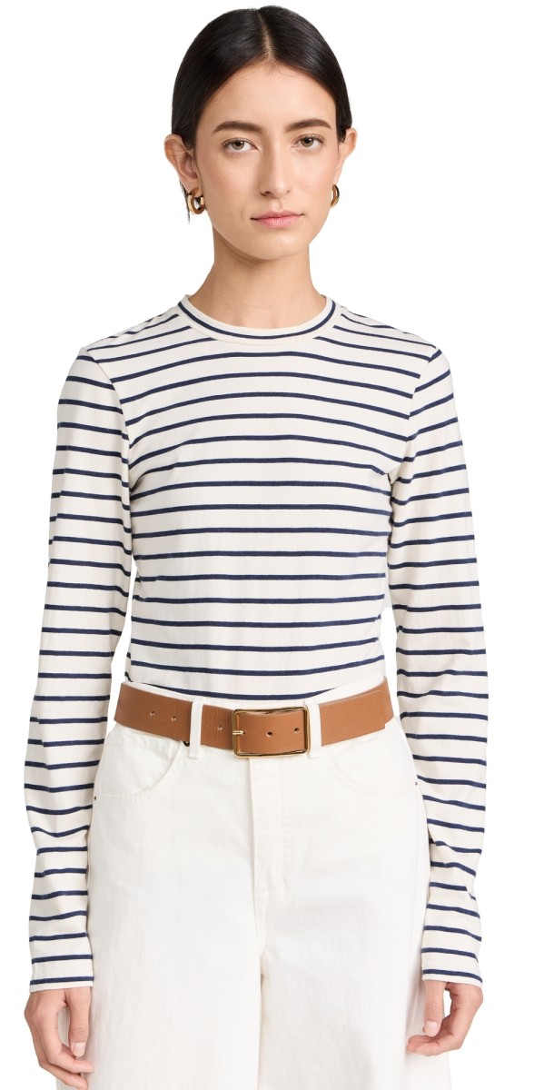 Nili Lotan Susana Long Sleeve Tee Navy/ Ivory Stripe