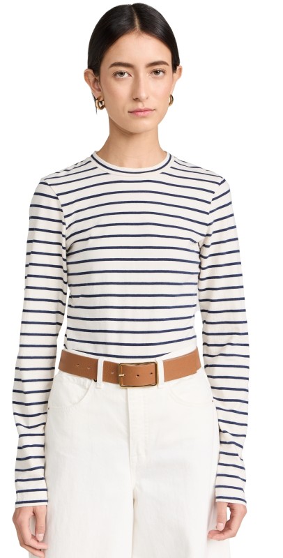 Nili Lotan Susana Long Sleeve Tee Navy/ Ivory Stripe