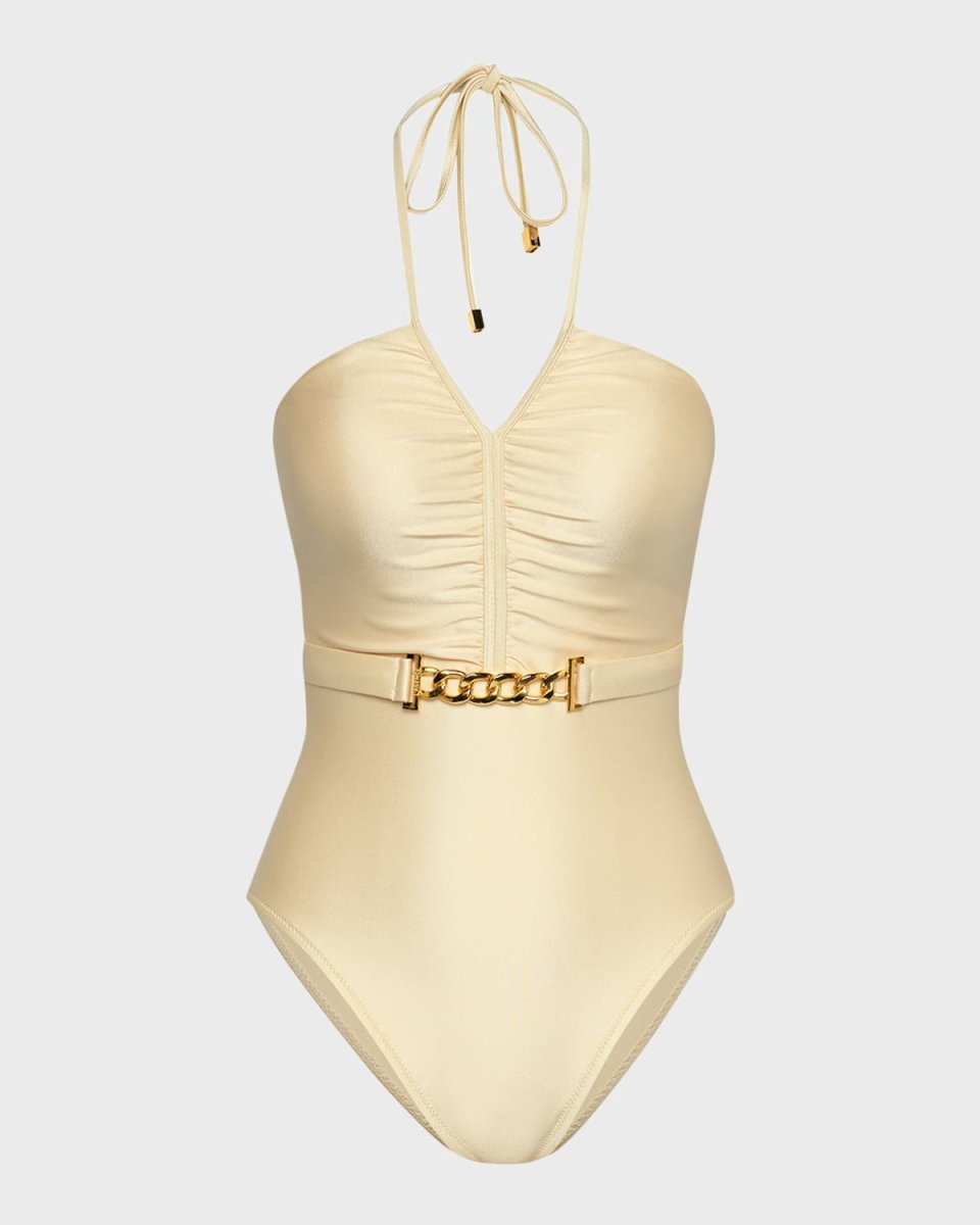 Leila Belted Halter One-Piece Swimsuit