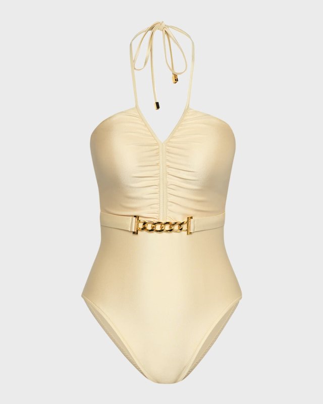 Leila Belted Halter One-Piece Swimsuit