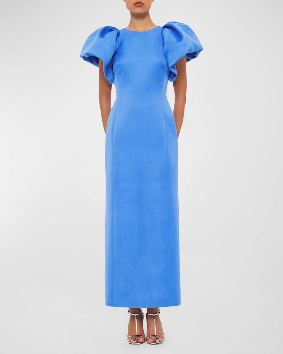 Lucinda Puff-Sleeve Column Maxi Dress