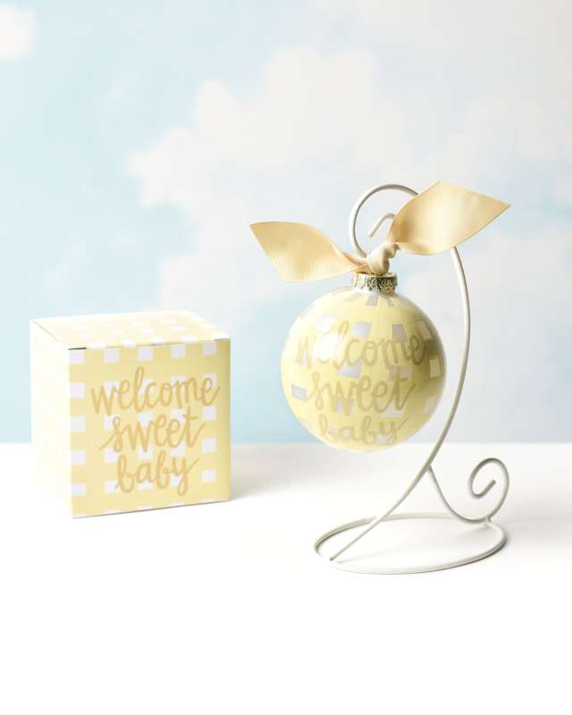 Welcome Sweet Baby Gingham Christmas Ornament with Stand, Personalized
