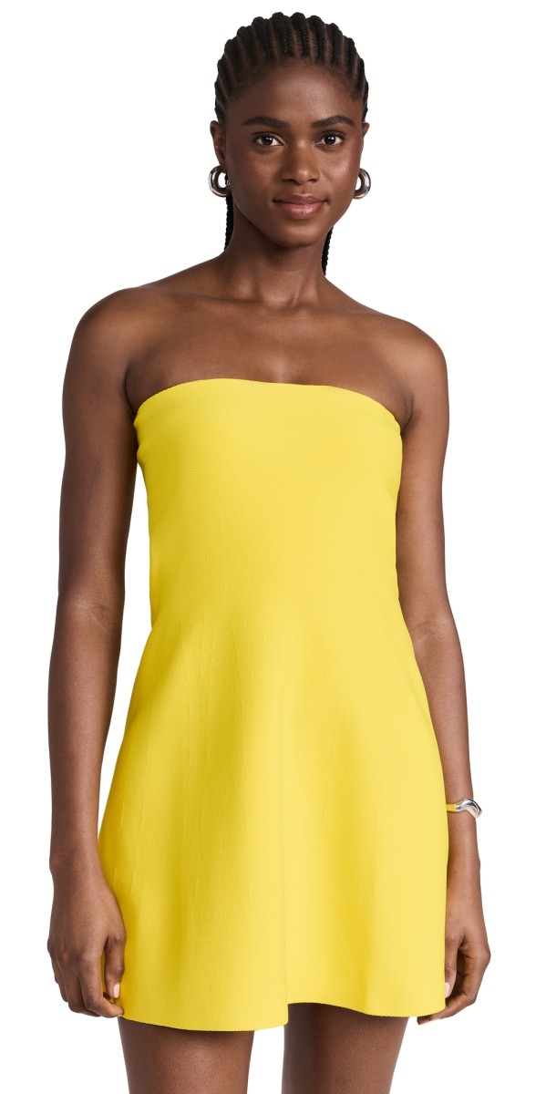 Brandon Maxwell Strapless Knit Dress with Bell Mini Skirt Lemon Yellow