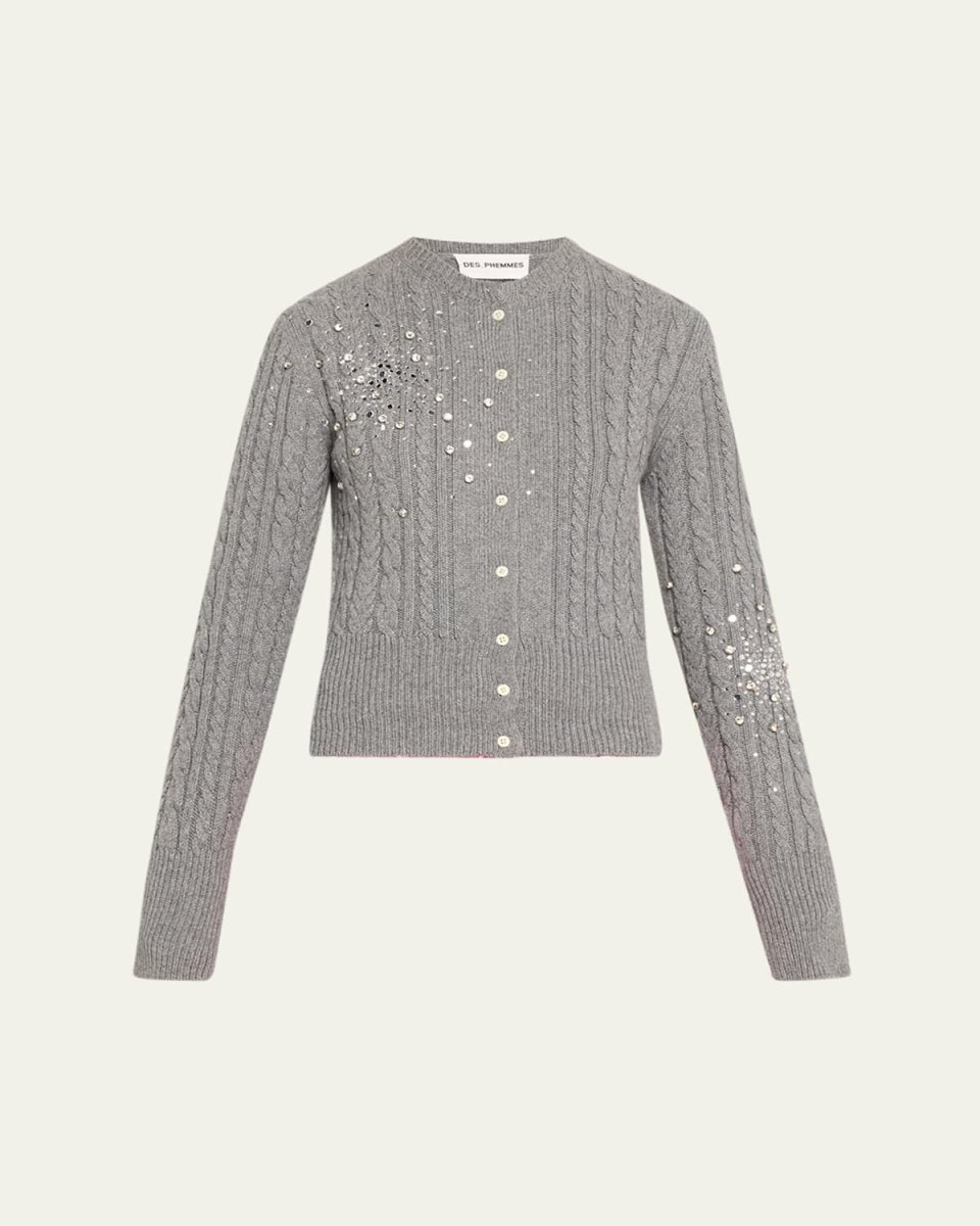 Embroidered Cable-Knit Cardigan
