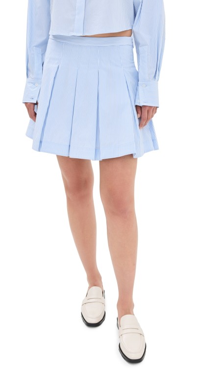 SIMKHAI Cal Pleated Mini Skirt Classic Blue Stripe