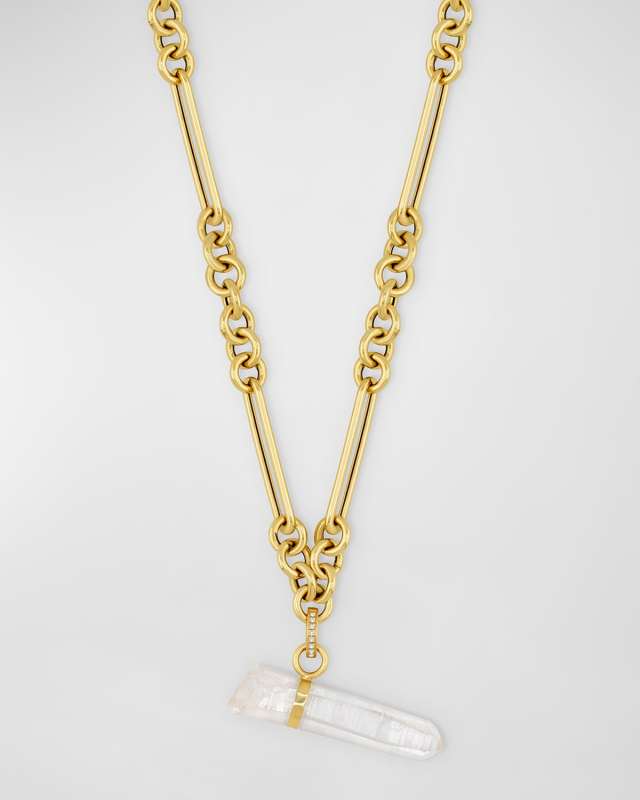 Link Chain Necklace with Removable Diamond Quartz Charm